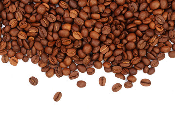 Coffee beans isolated on white background with copy space for your text. top view