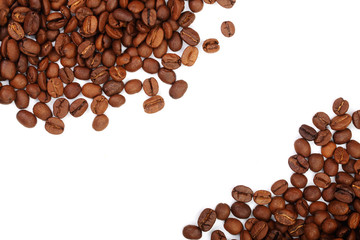 Coffee beans isolated on white background with copy space for your text. top view