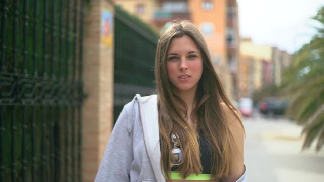Girl walking with style and sport clothes