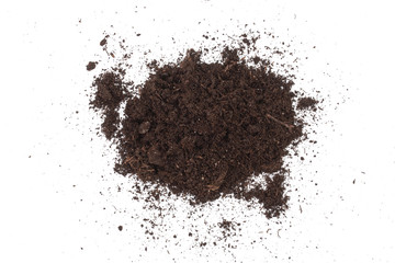 Pile heap of soil isolated on white background