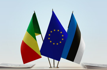 Flags of Republic of the Congo European Union and Estonia