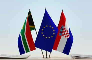 Flags of Republic of South Africa European Union and Croatia