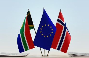 Flags of Republic of South Africa European Union and Norway