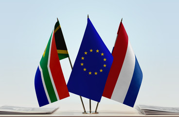 Flags of Republic of South Africa European Union and Netherlands