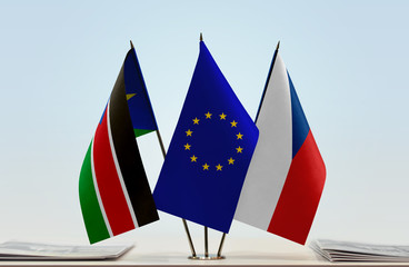 Flags of South Sudan European Union and Czech Republic