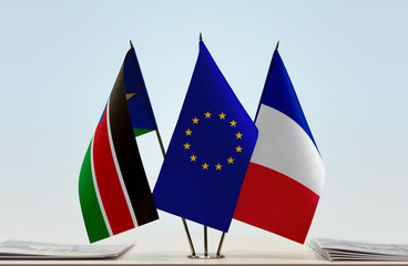 Flags of South Sudan European Union and France
