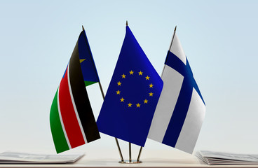 Flags of South Sudan European Union and Finland
