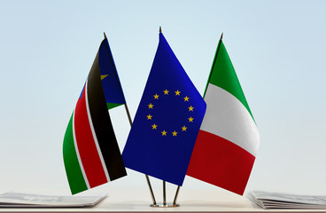 Flags of South Sudan European Union and Italy