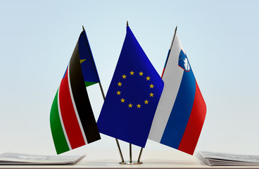Flags of South Sudan European Union and Slovenia