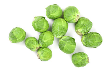 Brussels sprouts isolated on white background closeup. Top view. Flat lay