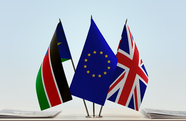 Flags of South Sudan European Union and Great Britain