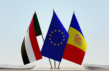 Flags of Sudan European Union and Andorra