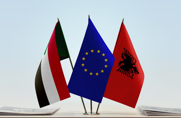Flags of Sudan European Union and Albania