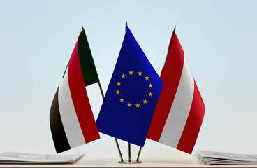 Flags of Sudan European Union and Austria
