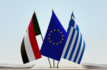 Flags of Sudan European Union and Greece