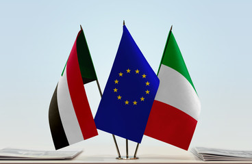 Flags of Sudan European Union and Italy