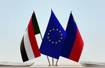 Flags of Sudan European Union and Liechtenstein