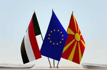 Flags of Sudan European Union and Macedonia