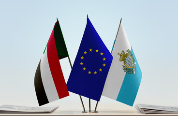 Flags of Sudan European Union and San Marino