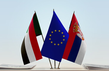 Flags of Sudan European Union and Serbia
