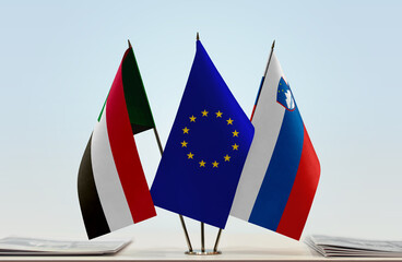 Flags of Sudan European Union and Slovenia