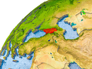Map of Georgia in red on globe