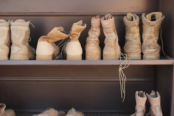 army boots on shelf