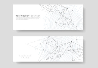 Abstract geometric background with connected lines and dots. Technology vector banner cover design
