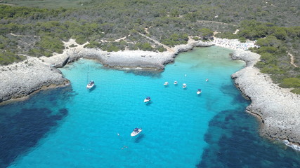 Aerial view from drone of a stunning beach in Menorca (Baleares)