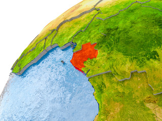 Map of Gabon in red on globe