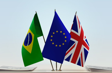 Flags of Brazil European Union and Great Britain