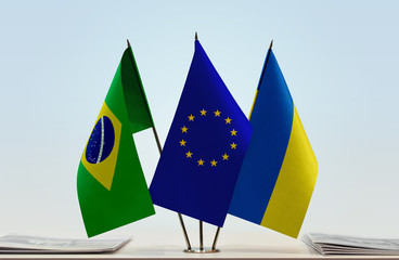 Flags of Brazil European Union and Ukraine