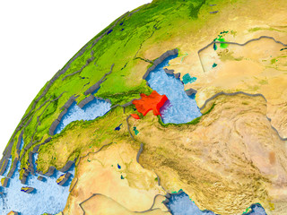 Map of Azerbaijan in red on globe