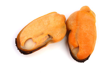 two mussel without shell isolated on white background