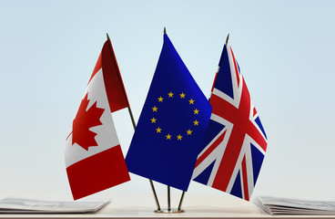 Flags of Canada European Union and Great Britain