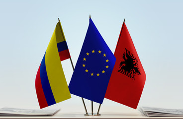 Flags of Colombia European Union and Albania