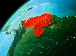 Venezuela from space in evening