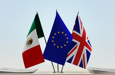 Flags of Mexico European Union and Great Britain