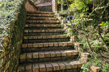 Old brick stair steps - stair case leading to an ancient colonial residential house
