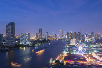 Fototapeta na wymiar Bangkok skyline with travel place and business area.
