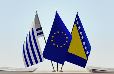 Flags of Uruguay European Union and Bosnia and Herzegovina