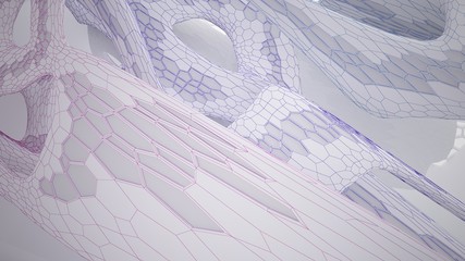 Abstract drawing white parametric interior  with window. Polygon colored drawing. 3D illustration and rendering.