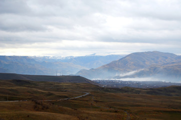 Fototapeta na wymiar misty landscapes of Armenia. Gloomy landscape