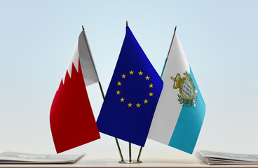 Flags of Bahrain European Union and San Marino