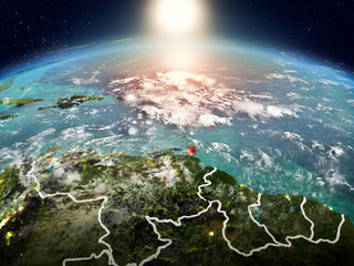 Caribbean in sunrise from orbit