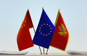 Flags of China European Union and Montenegro