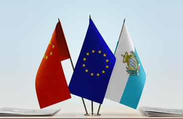 Flags of China European Union and San Marino