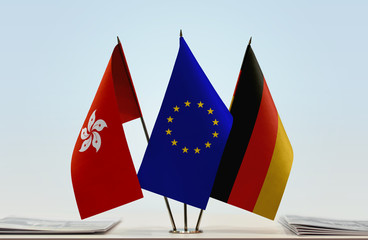 Flags of Hong Kong European Union and Germany