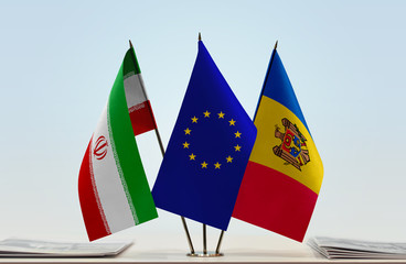 Flags of Iran European Union and Moldova