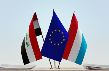 Flags of Iraq European Union and Luxembourg